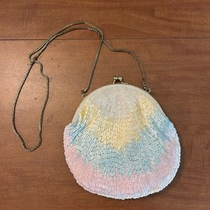 La Regale vintage clamshell beaded pastel purse bag small clutch